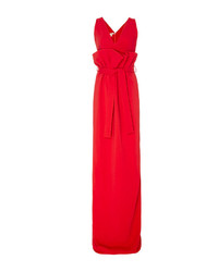 Antonio Berardi Red Ruffle Belted Maxi Dress