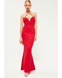Missguided Red V Bar Cross Front And Back Maxi Dress