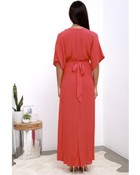 LuLu*s Where The Wind Blows Coral Red Maxi Dress