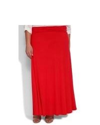 Deb Plus Size Solid Maxi Skirt With Cinched Waist Red