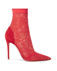 Red Mesh Ankle Boots