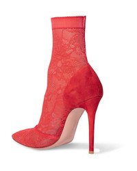 Gianvito Rossi 105 Stretch Lace And Suede Sock Boots