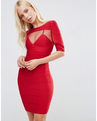 Red Mesh Sheath Dress