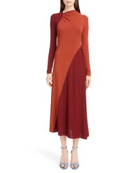 Victoria Beckham Bicolor Asymmetrical Jersey Midi Dress