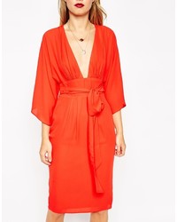 Asos Collection 70s Deep Plunge Belted Midi Dress