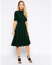 Asos Collection Tall High Neck Textured Midi Dress With Short Sleeves