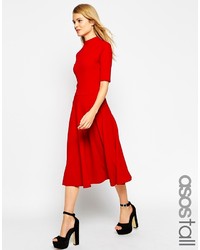 Asos Collection Tall High Neck Textured Midi Dress With Short Sleeves