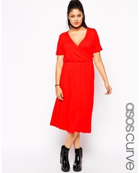 Asos Curve Midi Skater Dress With Wrap Front