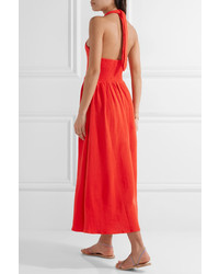 Mara Hoffman Cutout Cotton Gauze Halterneck Midi Dress Tomato Red