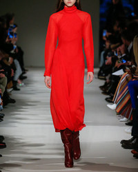 Victoria Beckham High Neck Asymmetric Twist Midi Dress Red