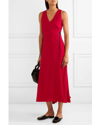 Tome Lace Up Crepe Midi Dress Red