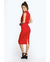 Boohoo Leah High Neck Double Layer Midi Dress, $30 | BooHoo | Lookastic