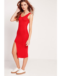 Missguided Cut Out Thigh Midi Dress Red