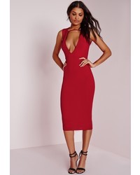 Missguided Jersey Extreme Plunge Band Midi Dress Red
