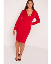 Missguided Plus Size Ponte Long Sleeve Midi Dress Red