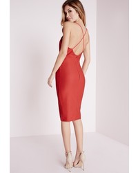 Missguided Strappy Front Split Midi Dress Red