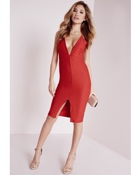 Missguided Strappy Front Split Midi Dress Red