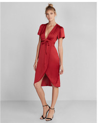 Express Plunge Front Silky Wrap Midi Dress