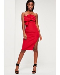 Missguided Red Scuba Bow Midi Dress