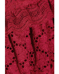 Oscar de la Renta Ruffle Trimmed Broderie Anglaise Cotton Midi Dress Red