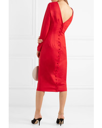 Sara Battaglia Wool Blend Crepe Midi Dress Crimson