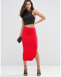 Asos Longer Length Midi Pencil Skirt With Thigh Split