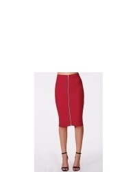 Missguided Exposed Zip Midi Skirt Red