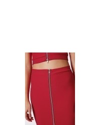 Missguided Exposed Zip Midi Skirt Red