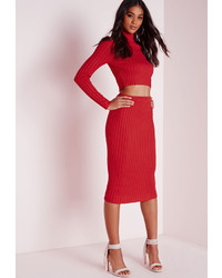 Missguided Knit Midi Skirt Red