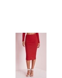 Missguided Knitted Midi Skirt Red