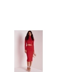 Missguided Knitted Midi Skirt Red