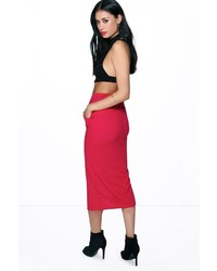 Boohoo Verina Pocket Front Midi Skirt