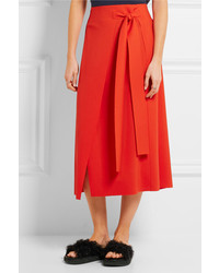 Cédric Charlier Wool Blend Wrap Midi Skirt Tomato Red