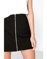 Boohoo Louella Scuba Zip Front A Line Mini Skirt
