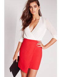 Missguided Scuba Wrap Asymmetric Mini Skirt Red