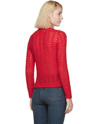 Saint Laurent Red Mohair Crystal Sweater