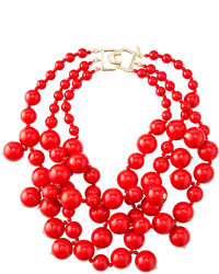 Kenneth Jay Lane Beaded Cluster Necklace Red