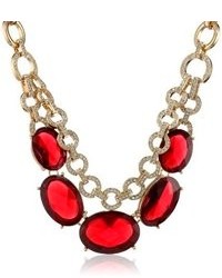 Anne Klein Estate Gold Tone Ruby Red And Pave 2 Row Collar Necklace 17