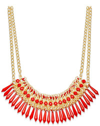 Bar III Gold Tone Red Bead Fabric Wrapped Statet Necklace