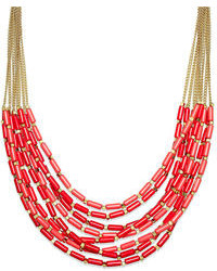 Bar III Gold Tone Red Bead Multi Row Necklace