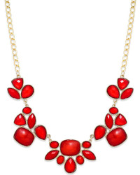 INC International Concepts Gold Tone Red Bold Stone Frontal Necklace