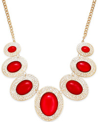 Style&co. Gold Tone Red Cabochon Filigree Oval Necklace