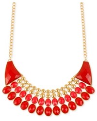 Macy's Haskell Necklace Gold Tone Red And Pink Faceted Oval Bead Frontal Necklace