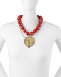 Nest Jewelry Red Jasper Bead Necklace With African Brass Pendant