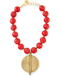 Nest Jewelry Red Jasper Bead Necklace With African Brass Pendant