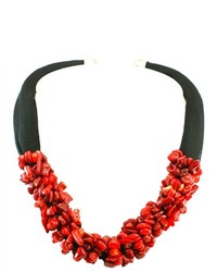 Silgo Selection Bunch Of Red Coral Chips Bib Necklace