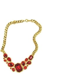 Trifari Ruby Red Cluster Glass Stone Necklace