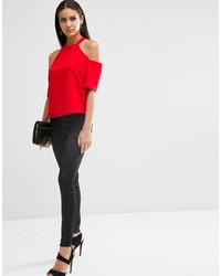 Asos Collection Crepe Cold Shoulder With High Neck Detail