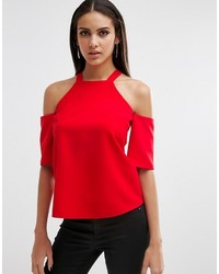 Asos Collection Crepe Cold Shoulder With High Neck Detail