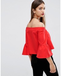 Asos Collection Off The Shoulder Top With Ruffle Sleeve